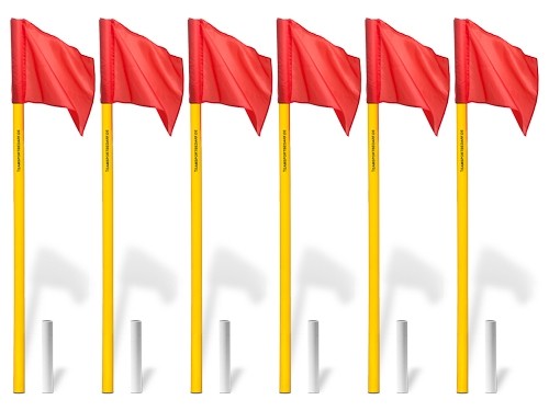 4 Eckfahnen im Set  Flexible Eckfahnen mit Kippgelenk und Bodenhülse in rot/gelb 
